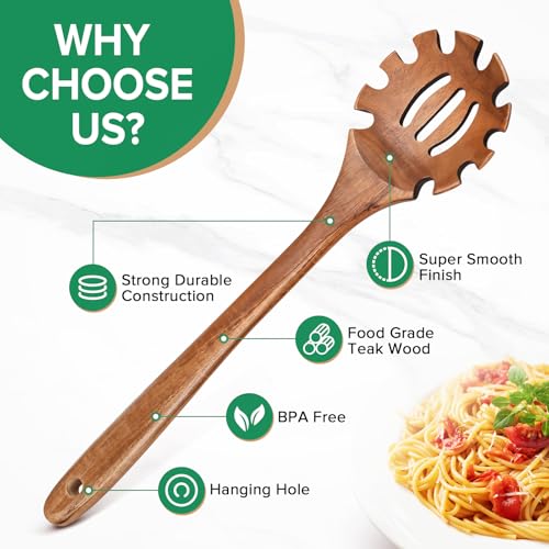 Wooden Pasta Spaghetti Noodle Slotted Spoon