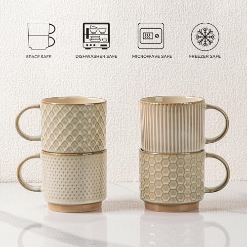12 OZ Stackable Coffee Mugs Set of 4 (4 Count)