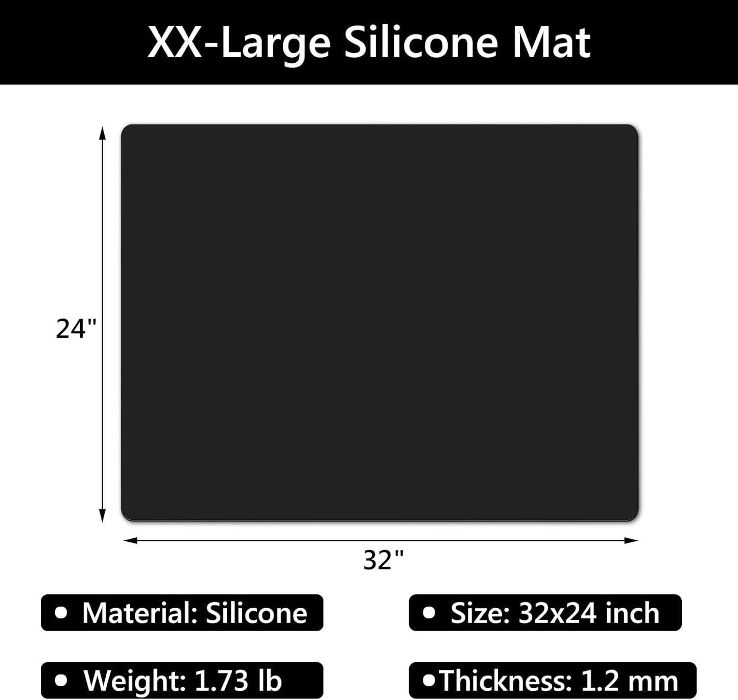Gartful 2 Pack Silicone Mats for Countertop - 0.05" Thicker, 32" by 24" Extra Large Counter Table Protector, Heat Resistant Mat, Work Desk Pad, Non Skid Placemat, Multipurpose Mat, Pastry Mat, Black