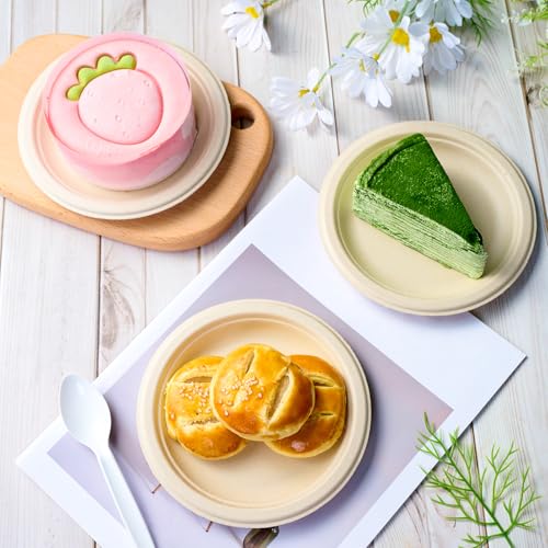 6 in 500 Pack Natural Disposable Compostable Dessert Paper Plates (500 Count)