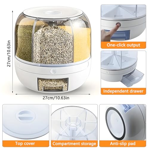Rotating Grain Storage Bin 6 Grids Rice Container One
