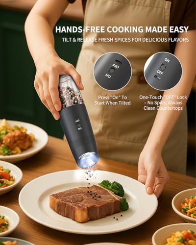 Gravity Electric Salt and Pepper Grinder Set Rechargeable Automatic Pepper and Salt Shakers with LED Light (2 Count)