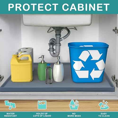 Waterproof Silicone Under Sink Mat 19'' x 19'' Shelf Liner for Kitchen and Bathroom