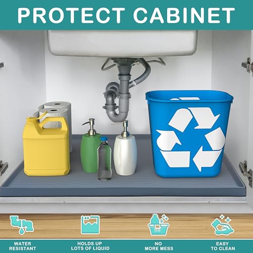 Waterproof Silicone Under Sink Mat 22'' x 19'' Shelf Liner for Kitchen and Bathroom