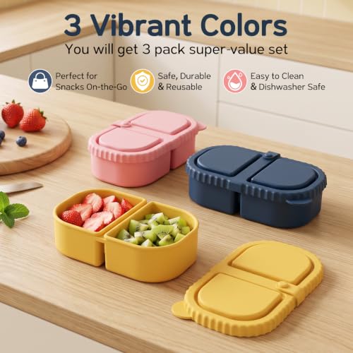 3 Pack Silicone Snack Containers for Kids
