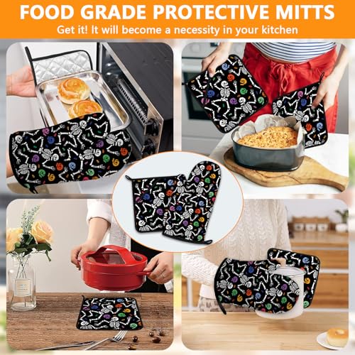 Colorful Skull Oven Mitts and Pot Holders Sets 4Pcs