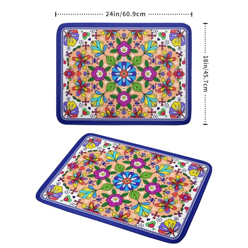 Mexican Talavera Dish Drying Mat Navy Blue Large Microfiber Dish Drain Pad for Kitchen Decor 18 x 24 In