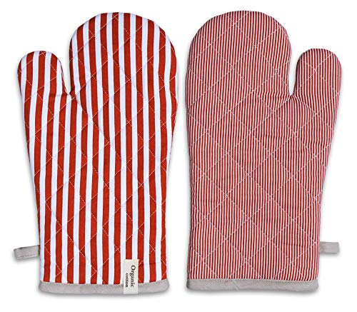 Striped Pot Holders and Oven Mitts Heat Resistant Non Slip Reusable Set of 1 Oven Mitt and 1 Pot Holder Oven Gloves Pot Holder for Cooking