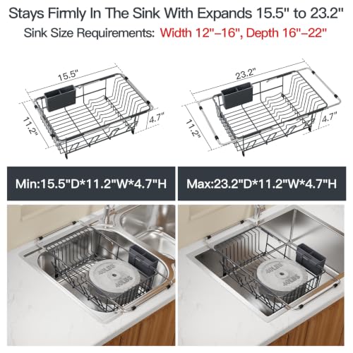 Expandable Dish Drying Rack Over Sink with Extra Drying Mat