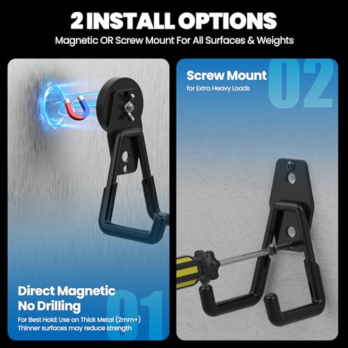 6 Pack Large Heavy Duty Magnetic Hook Extra Strong Magnetic Garage Hooks Big NdFeB Industrial Magnet Hooks Magnetic Utility Storage Holder Organization with Anti (6 Count)