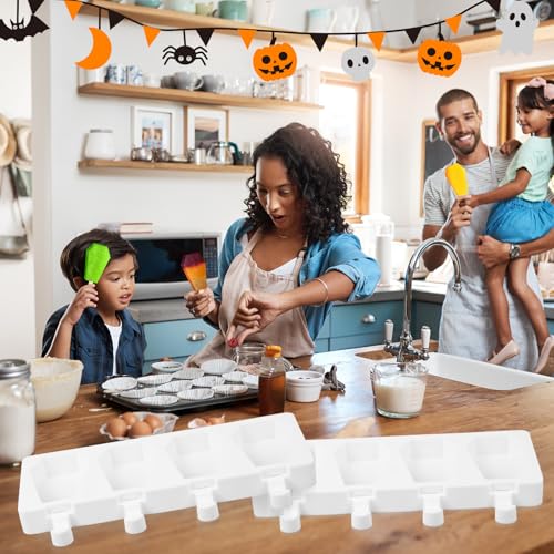 Halloween Coffin Shaped Mold Large 4 Cavity Reusable Silicone Cakesicle Cake Pop Ice Cream Mold for Halloween Adults Homemade Ice Cream Chocolate Candy DIY Trick Dessert Decorating