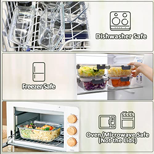 8 Pack 30 oz Glass Food Storage Containers with Lids (8 Count)