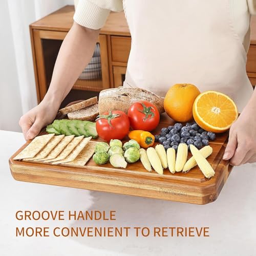 Large wood Cutting Board for Kitchen with Juice Handles