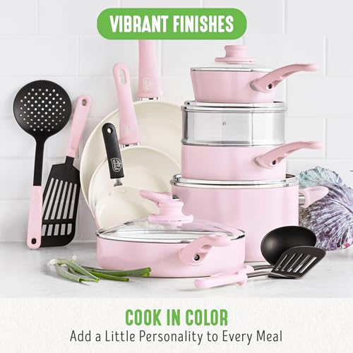 Soft Grip Healthy Ceramic Nonstick 18 Piece Kitchen Cookware Pots and Frying Sauce Saute Pans Set
