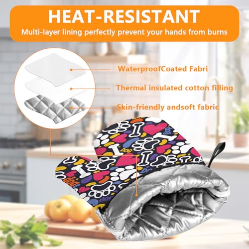 Paw Prints Oven Mitts and Bones Hearts Pot Holders Sets 4Pcs