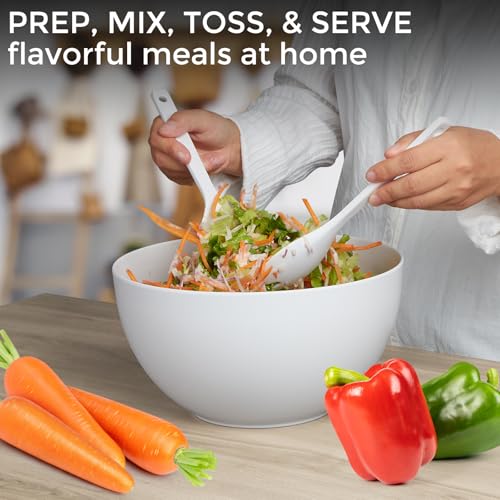 10” Bamboo Fiber Large Salad Serving Bowl Set with Wooden Lid & Servers