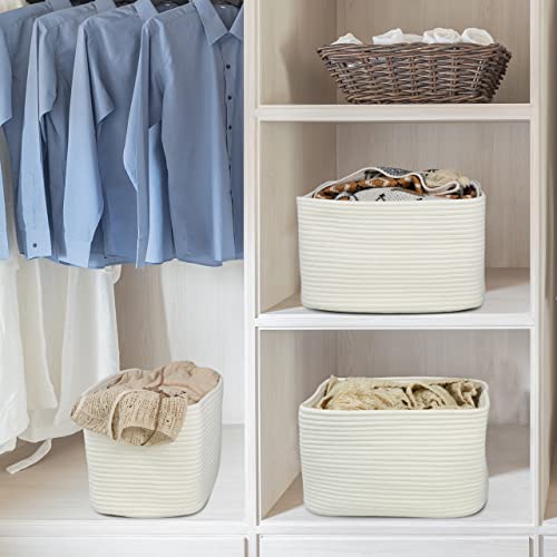 Woven Cotton Rope Storage Baskets 15x10x9.3" 3 Pack White