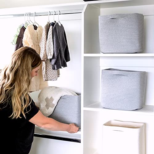 Storage Cubes 11 Inch Cotton Rope Woven Baskets for Organizing (3 Count)