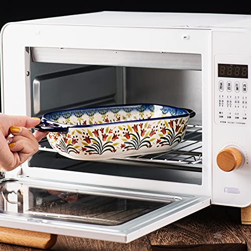 Baking Dish Ceramic Baking Pan Blue Casserole Dish Rectangular Baking Set 2pcs Bakeware Sets Single Serving Size Lasagna Pan Baking Dishes for oven (2 Count)