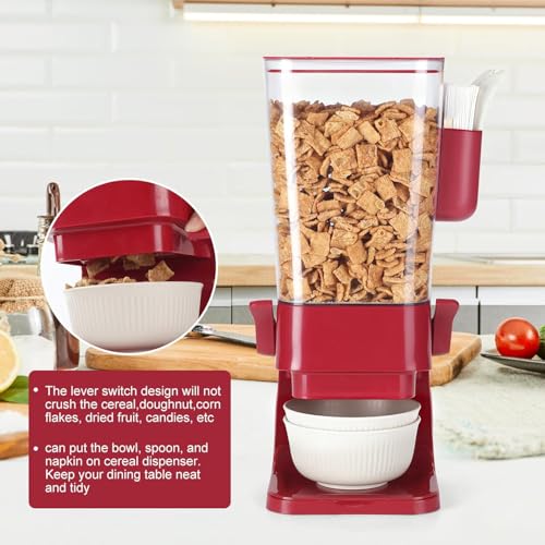 Cereal Dispenser Countertop Red 2 Pack with Creal Bowls Spoons Cutlery Box
