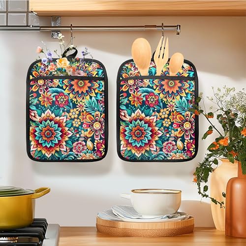 Vibrant Mandala Floral Pot Holders for Kitchen