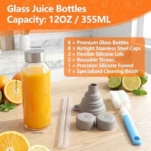 Glass Juice Bottles with Lid 12 oz
