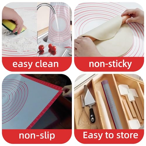 Dough Mat Silicone Baking Mats for Rolling Pastry Kneading Sheet Sourdough Bread Baking Supplies Red 28x20" 0.45mmT