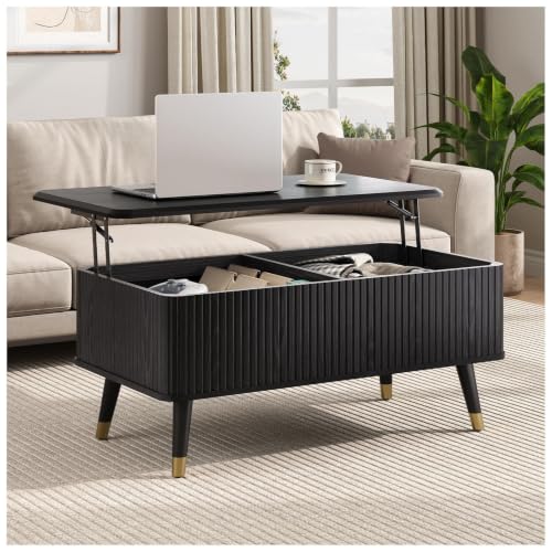 Black Lift Top Coffee Table with Storage for Living Room