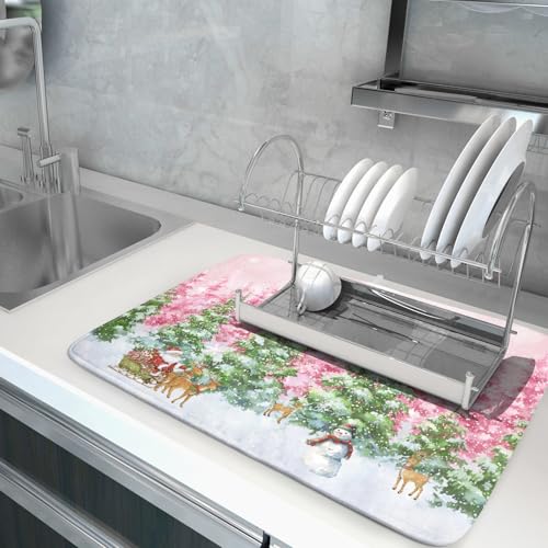 Winter Dish Drying Mat for Kitchen Counter Holiday Home Decoration Large