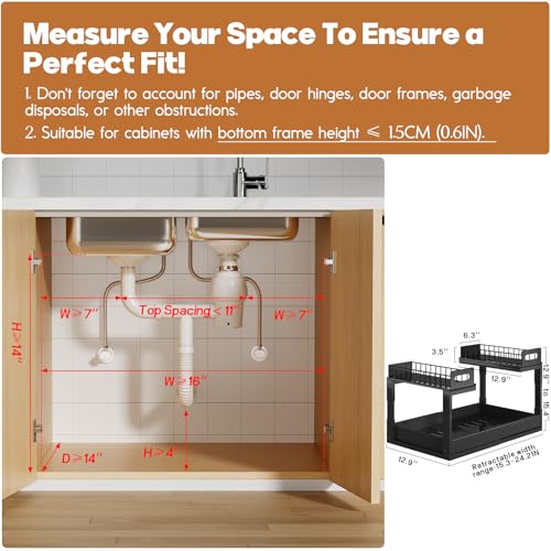 1 Pack Expandable Under Sink Organizers And Storage With Upgrade Ball (2 Compartments)