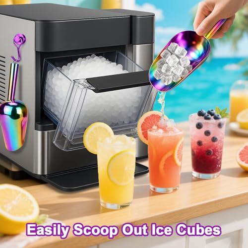 Stainless Steel Ice Scoop for Freezer with Magnetic Hook & Ice Tongs