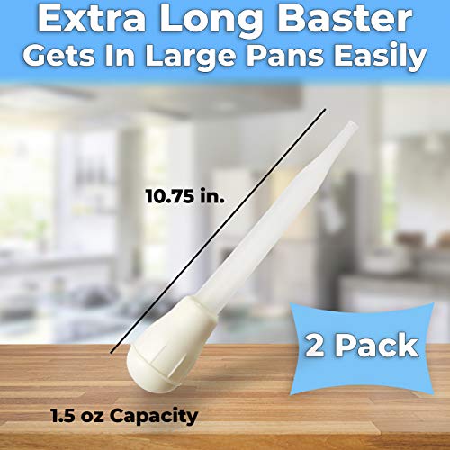 BPA Free Pro Grade Turkey Baster 2 Pack. Extra Large 11 Inch Bulb Basters with Measuring Lines Perfect for Cooking Juicy (2 Count)