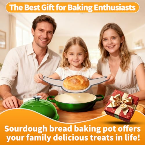 6QT Enameled Cast Iron Green Dutch Oven For Sourdough Bread Baking