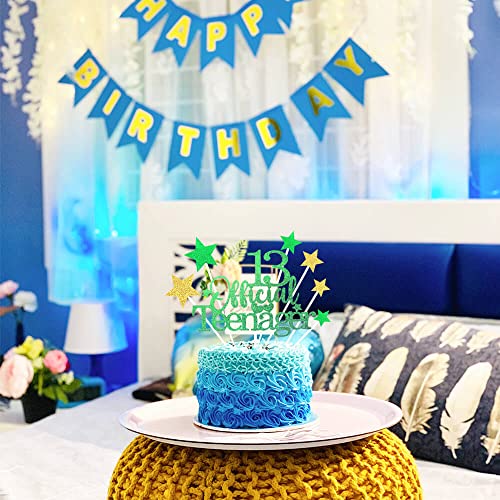 Green Gold 13th Birthday Cake Topper with Glittery Stars (7 Count)