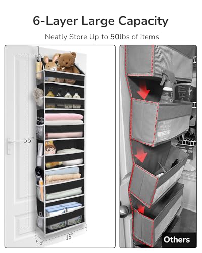 2Pack Over The Door Organizer with 6 Large Pockets 12 Side Pockets Door Hanging Organizer Black Door Hanging (2 Count)