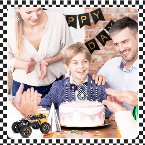 13 Pcs Racing Cars Themed Birthday Candles Black and White Race Number 8 Checkered Candle Cake Topper for Racing Car Party Decoration Supplies (13 Count)