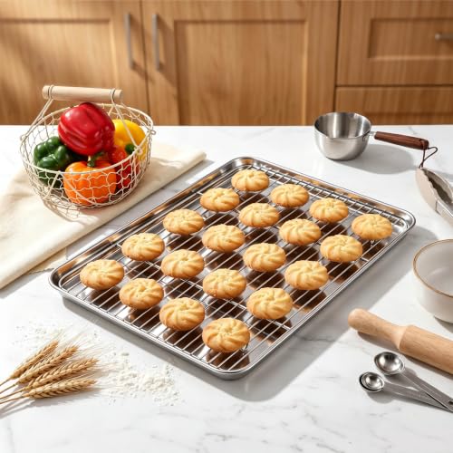 16x12 Inch Stainless Steel Baking Sheet with Wire Cooling Rack Set (4 Count)