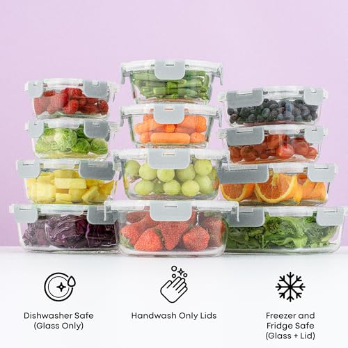 24pc Borosilicate Glass Storage Containers with Lids (24 Count)