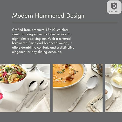 Hammered Silverware Set with Serving Utensils