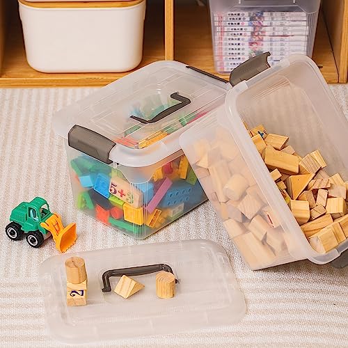 6 Packs 8.5 QT Storage Bins with Lids Clear Plastic Bins with Grey Handle Stackable Storage Containers for Organizing (6 Count)