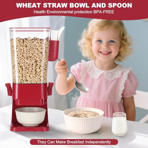 Cereal Dispenser Countertop Red 2 Pack with Creal Bowls Spoons Cutlery Box