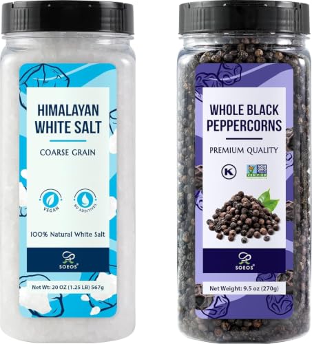 White Salt 20 Oz + Black Peppercorns 9.5 Oz (29.5 Ounce)