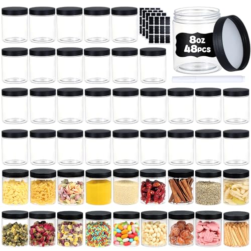 48 PCS 8 OZ Plastic Jars with Screw On Lids (8 Count)