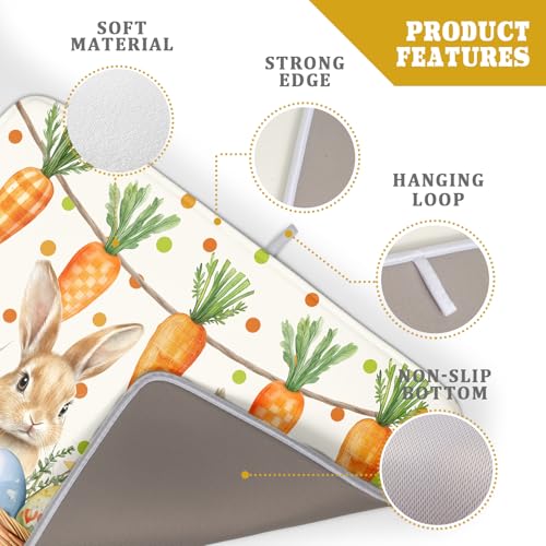 Easter Bunny Dish Drying Mat Eggs Carrot Dishes Drainer Pad Absorbent Reversible Dish Rack Mat Protector for Kitchen Countertop 18x24 Inch