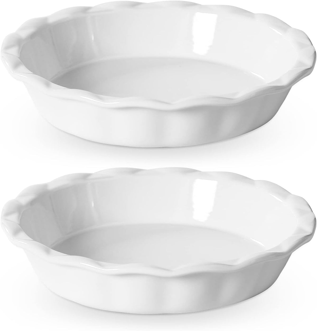 Lareina Ceramic Pie Pans for Baking, 9 Inch Deep dish pie plates with Ruffled Edge for Apple Pie, Durable Pie Dish, Non-Stick, Oven & Dishwasher Safe, Set of 2, White - Culinary Roots