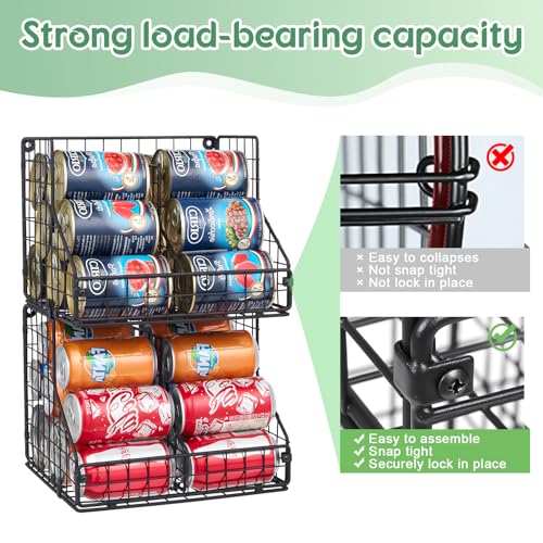 Stackable Can Organizer for Pantry with 2 Adjustable Dividers (28 Count)