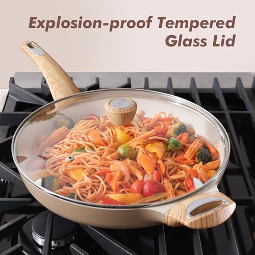 12.5inch Ceramic Nonstick Frying Pan Paella Pan with Lid