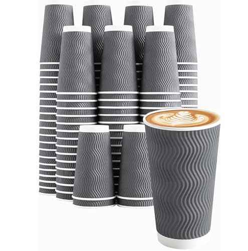 50 Pack 20 oz Coffee Cups Disposable Insulated Paper Cup Gray (50 Count)