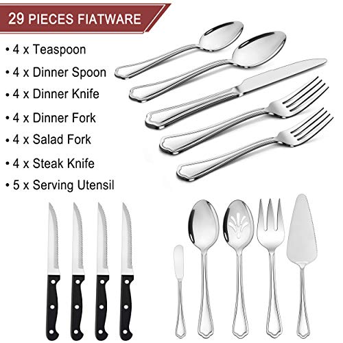 29 Piece Silverware Flatware Set for 4
