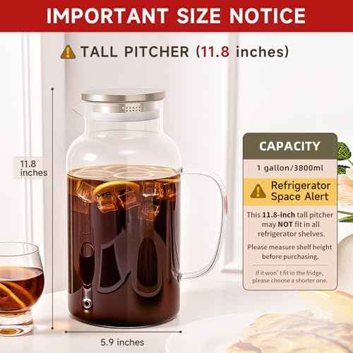 1 Gallon 3.8L Glass Pitcher with Lid and Spout